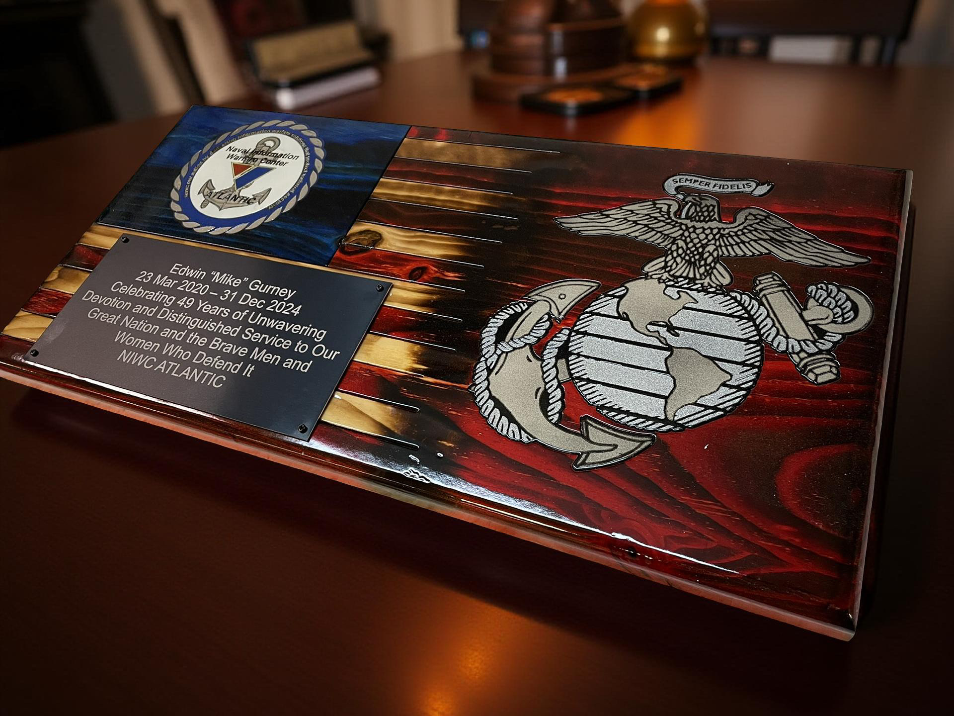 Marine Wooden American Flag, Military Wooden American Flag, EGA