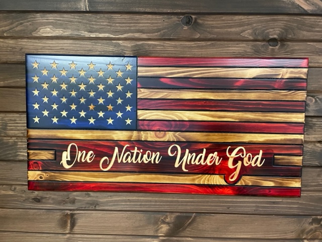 One Nation Under God Rustic Wooden American Flag