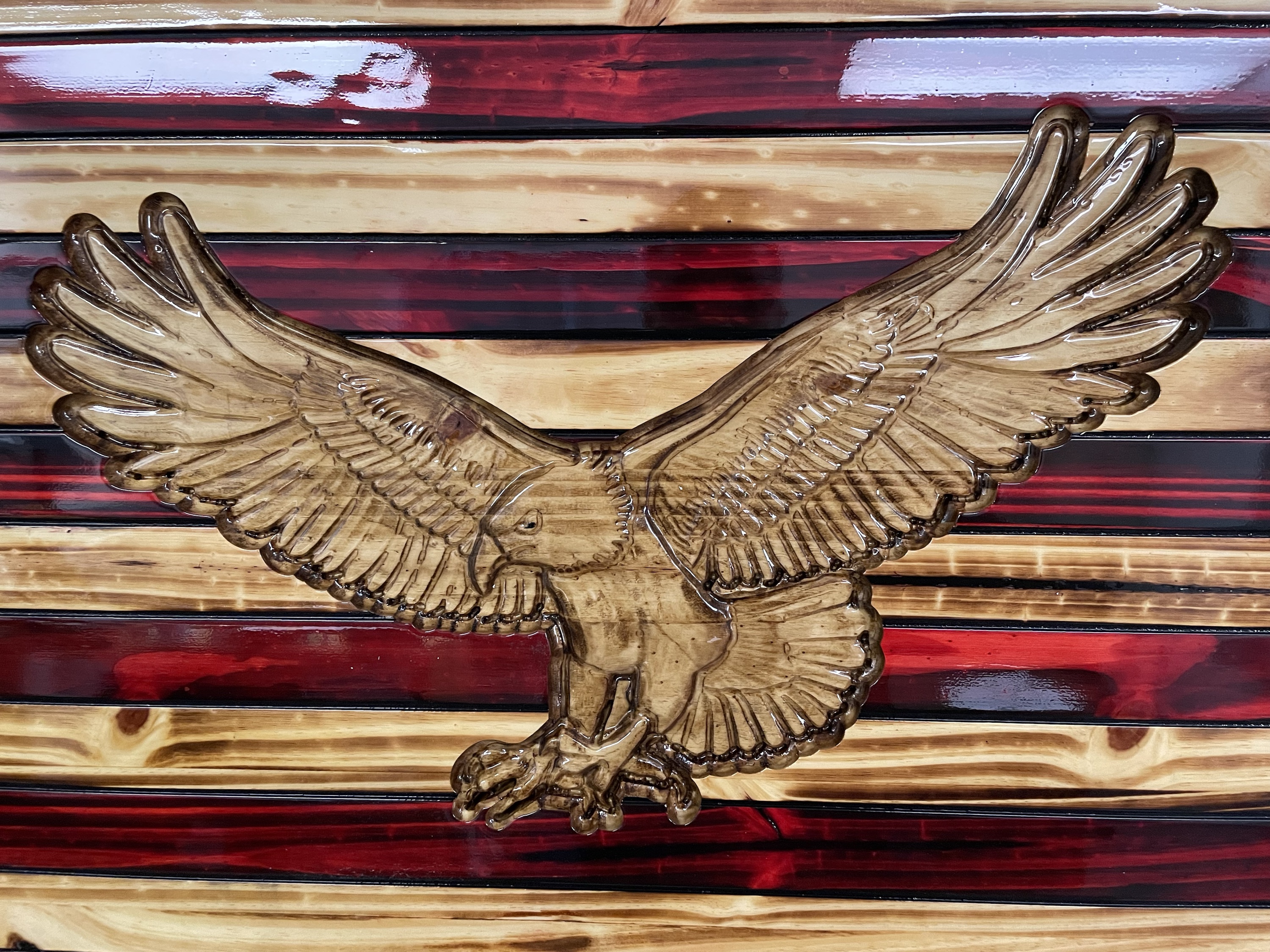 Wooden American Flag 3D Eagle Engraved - Image 3