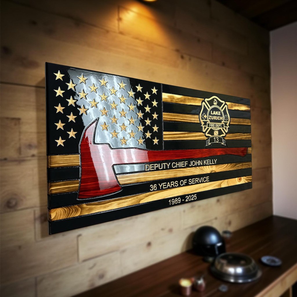 Custom Engraved Red Fire Axe Firefighter Flag