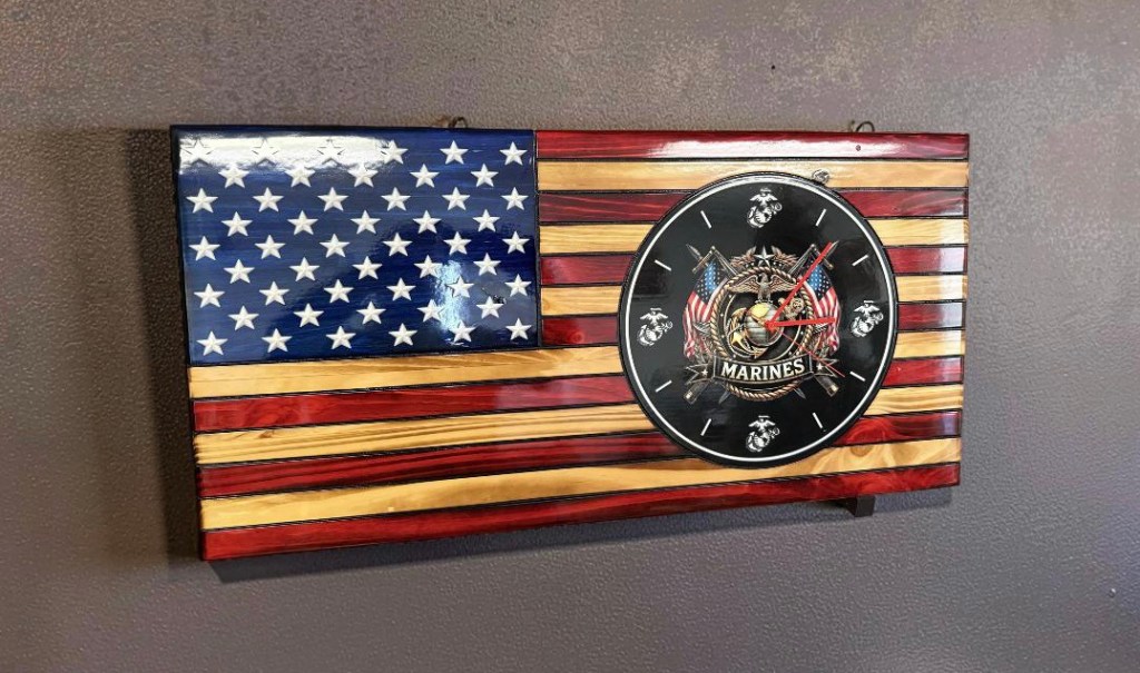 Personalizable Wooden American flag Clock, military, police, fire, retirement gift, graduation, wall clock