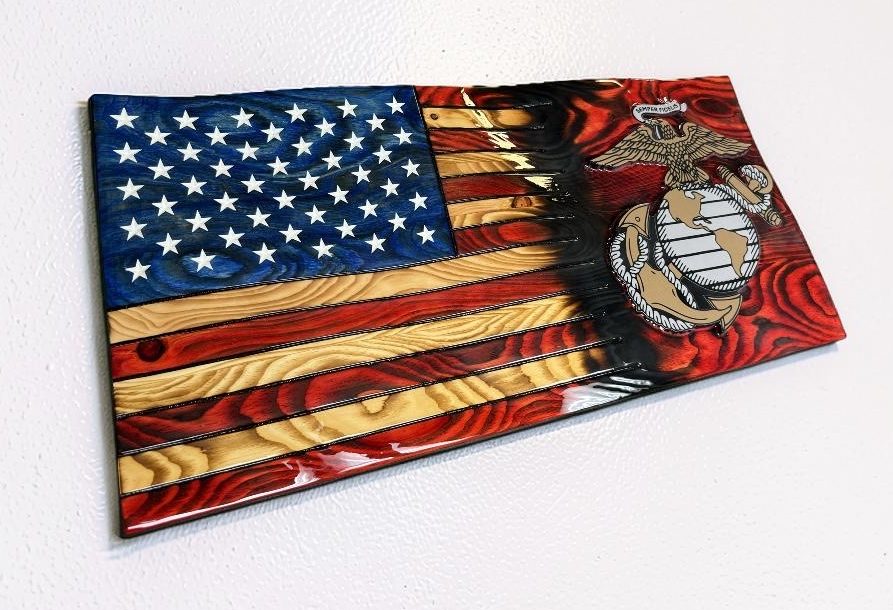 3D Wavy Wooden American Flag with EGA Emblem, Personalizable Rustic Wall Art - Image 4