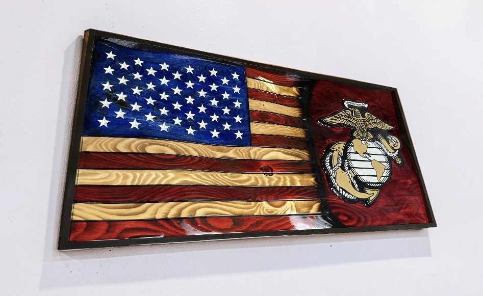 3D Wavy Wooden American Flag with EGA Emblem, Personalizable Rustic Wall Art - Image 8