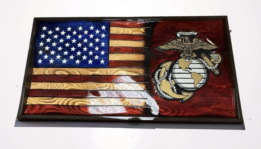 3D Wavy Wooden American Flag with EGA Emblem, Personalizable Rustic Wall Art - Image 2